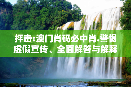 抨击:澳门肖码必中肖.警惕虚假宣传、全面解答与解释